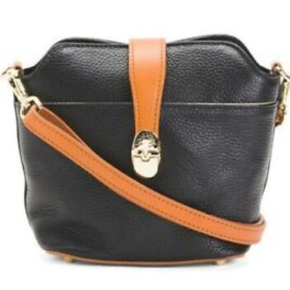 Valentina Genuine Leather Black/Tan made in Italy crossbody